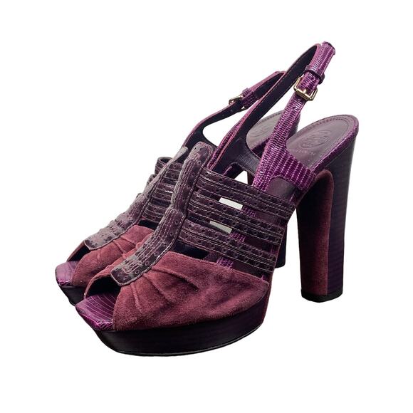 Tory Burch Shoes - Tory Burch Burgundy Suede Slingback Block Platform Heels Women's 9.5M
